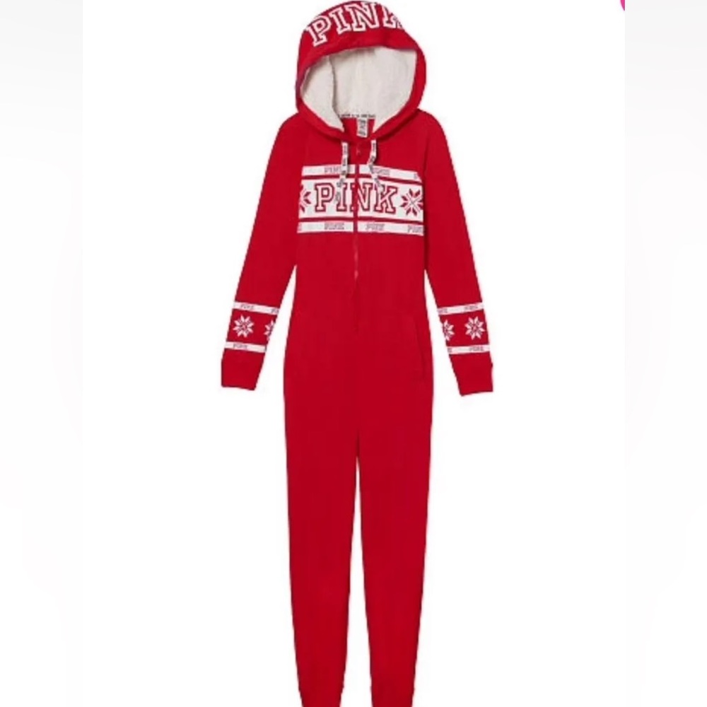 PINK Victoria Secret Christmas Holiday Pajama Zip Up Onesie